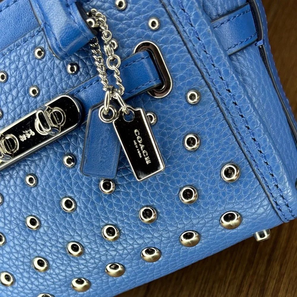 Coach Swagger 15 Lapis Blue Ombre Rivet Studded Pebble Leather Mini Satchel - Picture 2 of 12